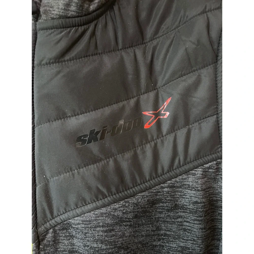 Ski-Doo BRP Mens Large Hybrid Hooded Jacket Gray Black Neon Yellow Full Zip L